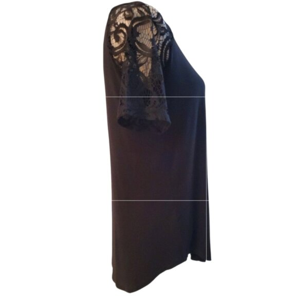 Zenana Signature Black Lace Luxe Rayon Short Sleeve Tunic Tee V-neck Size M - Picture 4 of 9
